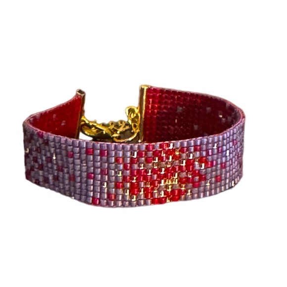 Adjustable Ombre Hand Crafted Cuff Bracelet with Handwoven Heart  Charm - Picture 3 of 7